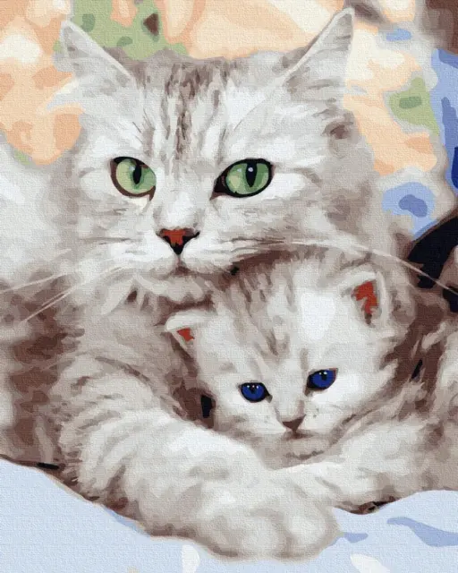 DIPINTO CON NUMERI cornice in legno Mama Kitty con un gattino EUR 15,67 - PicClick  IT