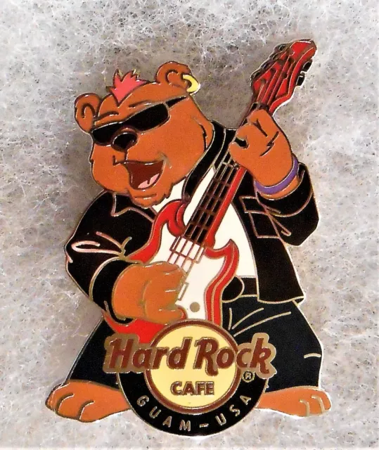 Hard Rock Cafe Guam Usa Rocker Bear With Pink Mohawk Playing Guitar Pin # 63571