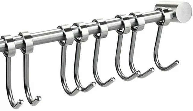 12 crochets rail suspendu mural - rack pour ustensile de cuisine - acier inoxydable