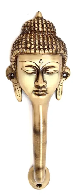 Handmade Antique Brown Finish Buddha Face Design Brass Door Handle