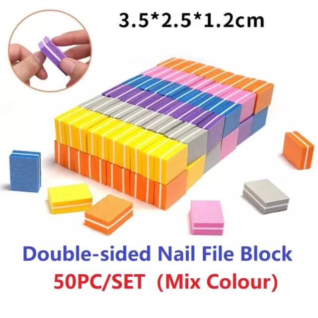 50Pc Nail Buffer Double Sided Emery Buffer Block Manicure Nail Art -Mix Colour