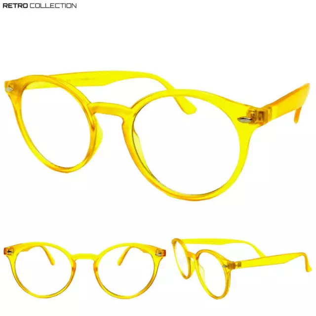 Classic 50's Vintage Retro Style Clear Lens EYE GLASSES Round Matte Yellow Frame