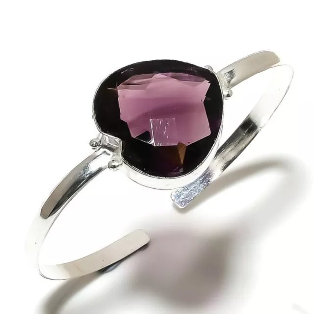 Natural Amethyst Gemstone 925 Sterling Silver Cuff Bangle Adjustable Gift y280