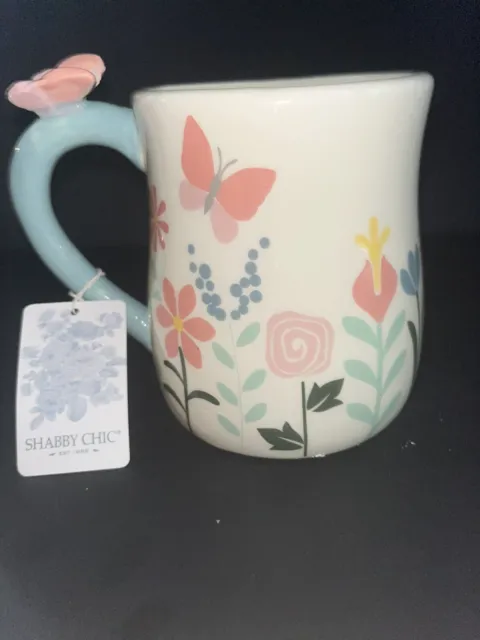 Shabby Chic Ceramic Mug Beautiful Butterfly And Flower Design Brand New
