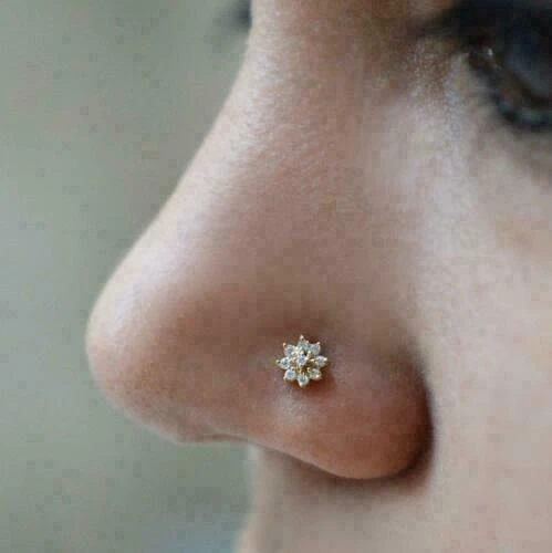0.10 Ct Round Simulated Diamond Nose Piercing Ring Pin 14k Yellow Gold Plated
