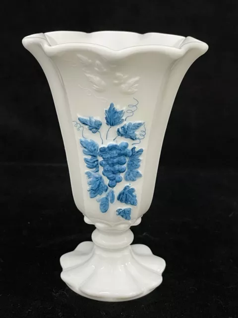 Vintage Westmoreland White Milk Glass Paneled Grape Vase Petal Foot Hand Painted