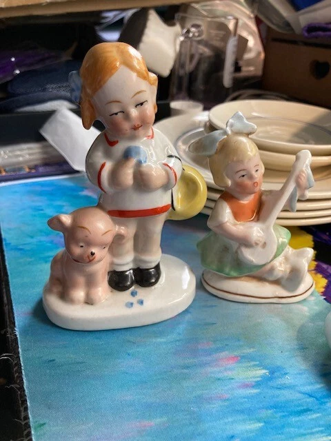 Kitsch German 2 X VINTAGE RETRO FIGURES Kitsch German HUMMEL inspired~Cute~1950/60's ...