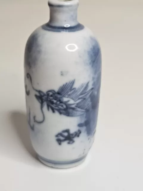 Vintage Chinese  Snuff Bottle Painted Porcelain Ceramic Blue Dragon No Top