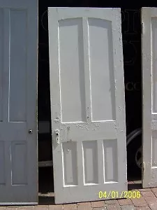 c1860 arched raised panel door w/casing & jamb 87 x 33"