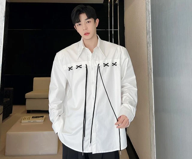 Men's Fashion Lapel Long Sleeve Loose Shirt Punk Gothic Strappy Party Blouses