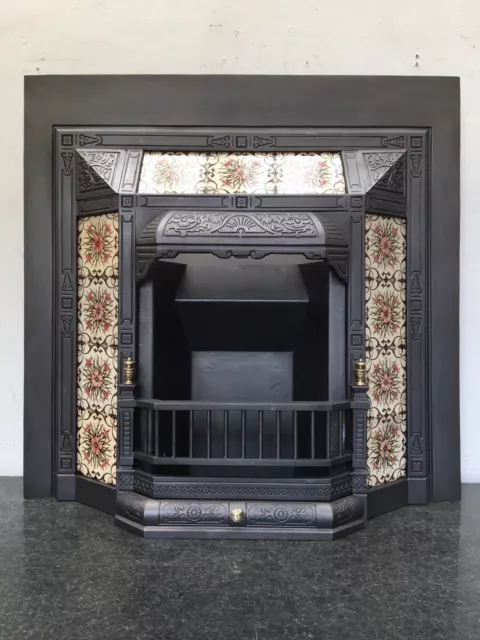 Original Restored Antique Cast Iron Victorian Tiled Insert Fireplace (LG301)