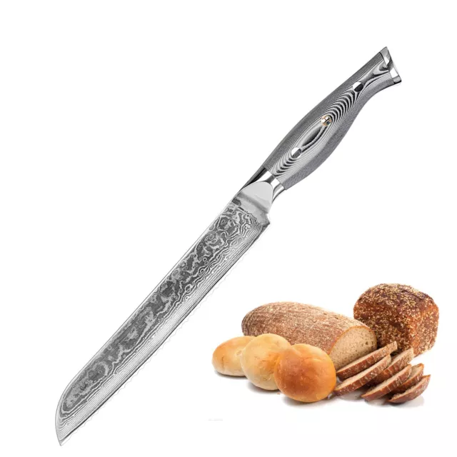 Damascus Brotmesser 20 cm 67-lagiger Damaszener Stahl mit Geschenkbox