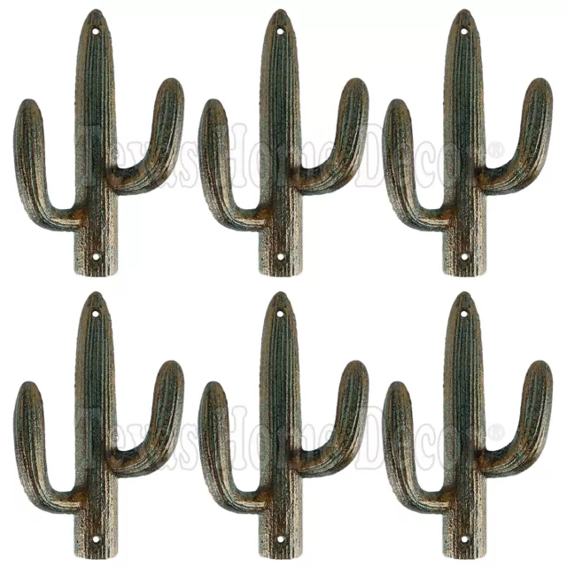 6 Green Cactus Double Wall Hook Cast Iron Coat Towel Purse Hanger Southwestern