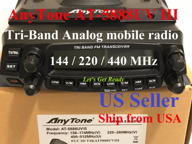 AnyTone AT-5888UV III Tri-Band Analog 144/220/440 MHz Mobile Radio  US Seller