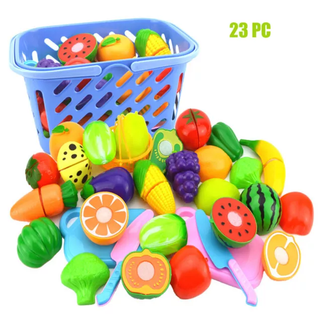 Quality Kids Pretend Role Play Kitchen Fruit Vegetable Food Toy Cutting Set