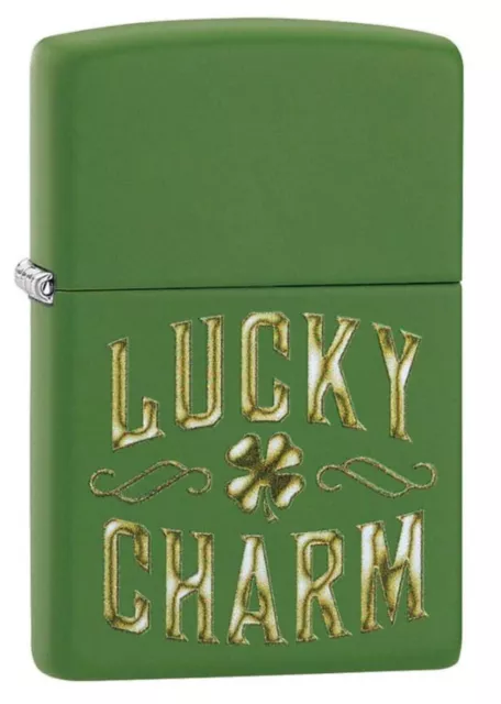 ZIPPO Feuerzeug LUCKY CHARM Olive Green matte Glück Kleeblatt NEU OVP