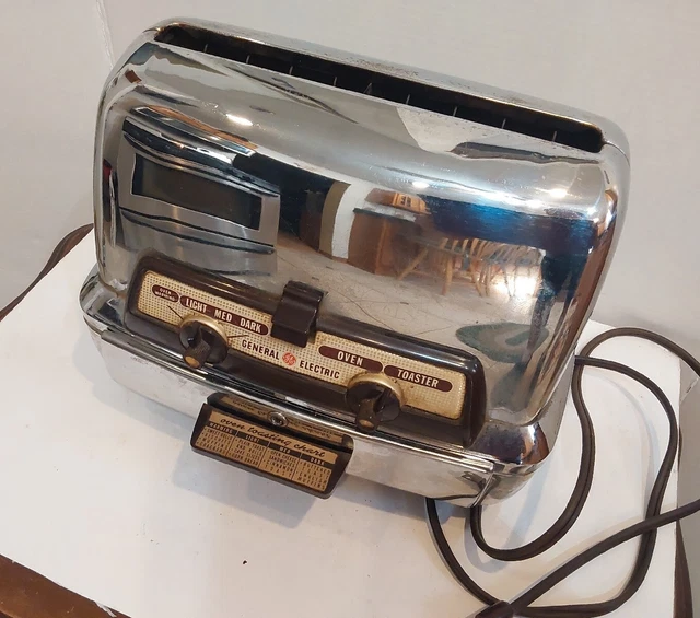 Vintage  1950s General Electric Two Slot Chrome  Warming Toaster Oven 45t83...