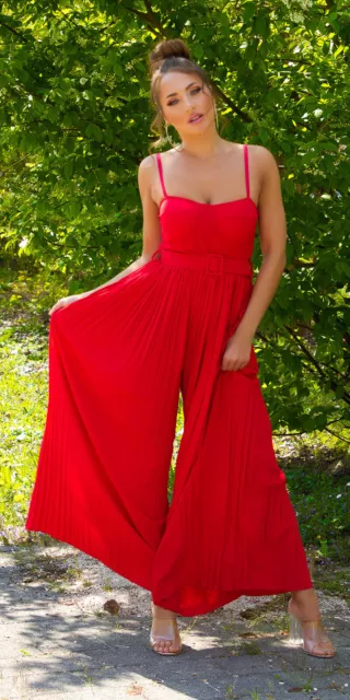 Plissee Jumpsuit Overall mit Gürtel mit Marlenehose