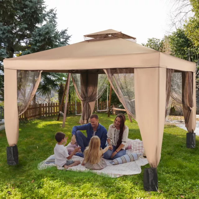 VEVOR 10' x 10' Outdoor Patio Gazebo Pavilion Canopy Tent Steel 2-tier w/ Mask