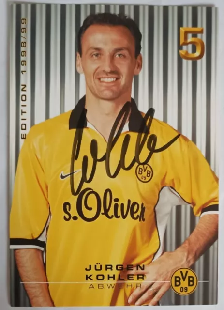 Jürgen Kohler BVB Borussia Dortmund handsignierte Autogrammkarte Saison 1998/99