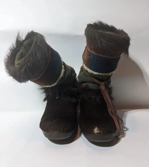 Vintage Womens Tecnica Goat Fur Brown Ski Apres Boots Sz 39/US 8 Made In Italy