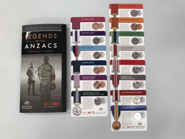 2017 Legends of the Anzacs Medals of Honour Full Collection in Folder 14 Coins