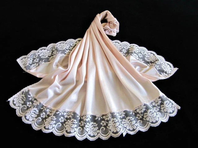 Slip vita vintage nylon seta S rosa-beige orlo in pizzo ecru fessure laterali mezza slip