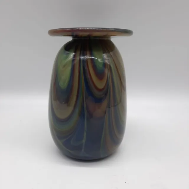 Studio art blown glass vase peacock artist Boyce Lundstrom recycled fused