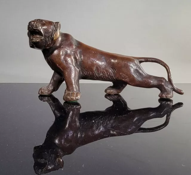 Antique Japanese Patinated Cast Bronze Tiger Okimono 1900's Late Meiji Period 2