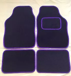 Universal Fit Car Floor Mat Set 4 Piece Rubber Backing Black Purple Trim Edging