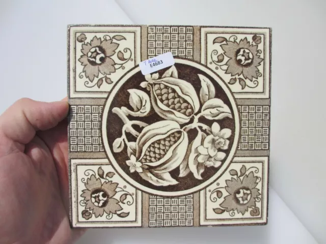 Victorian Ceramic Tile Floral Flowers Leaf Old Antique Art Nouveau Rococo MINTON