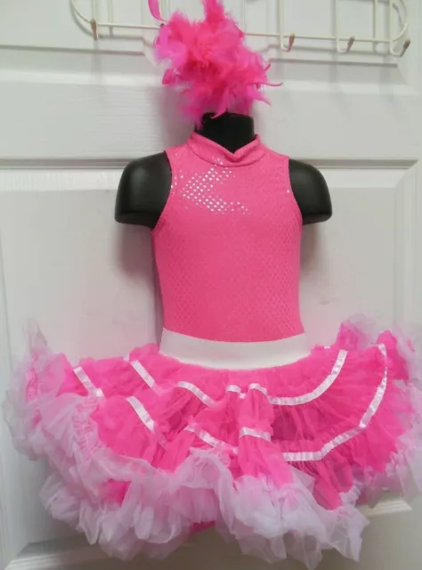 HOT PINK Beauty Pageant DanceTap Clogging Costume Leotard & Skirt small girls sz