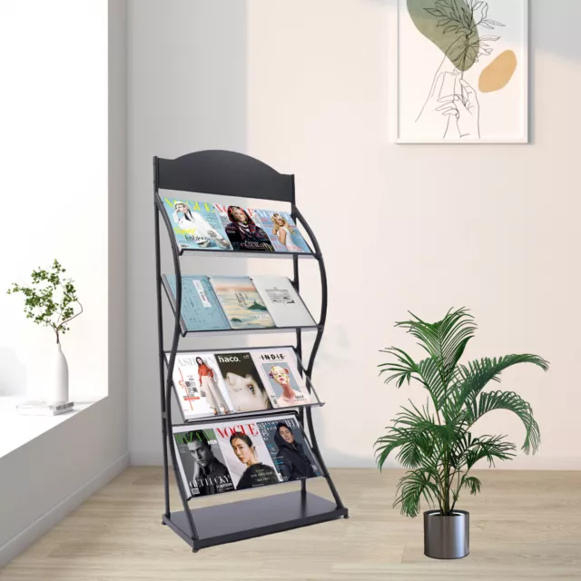 4Tier Portable Metal Magazine Rack Storage Stand Bookshelf Display Holders