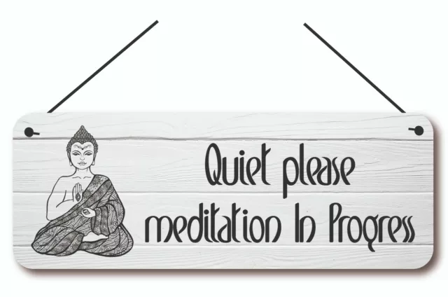 Quiet please meditation In Progress Hanging Metal  sign plaque 20cm x 7.5cm