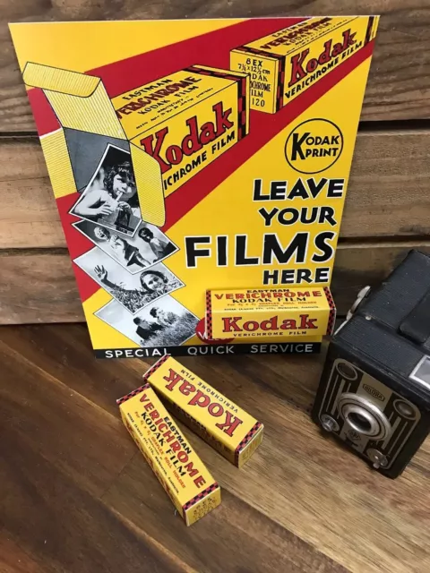 3 x Vintage Kodak Boxes Adverting Display Sign & 3 Verichrome Film Box