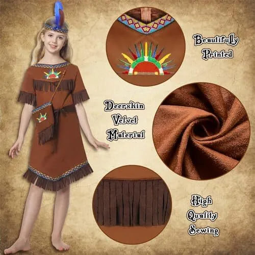 WELLCHY Indianer Kleid mit Indianer Kopfschmuck Feder Indianer Kostüm Kinder ... 3