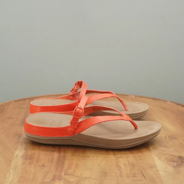 Fitflop Womens Flip Sandals Thong Toe Red Leather Straps Wedge Heel Size 8