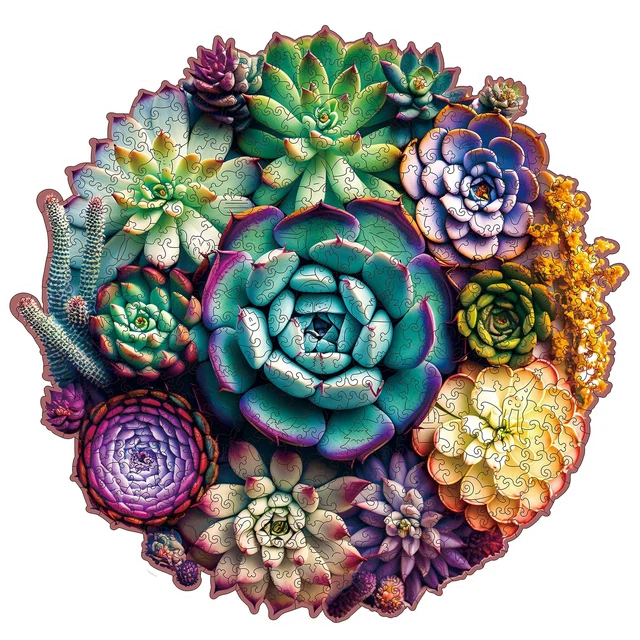 Mys Aurora Wooden Jigsaw Puzzles - Mandala Succulent Plants, 200 Piece Luxuri...