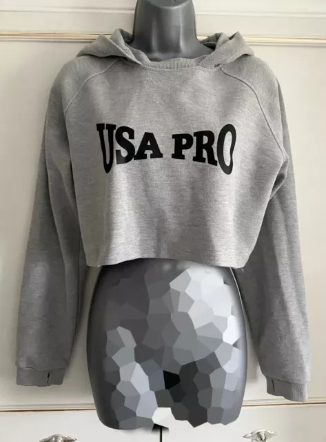 USA Pro Grigio Logo Tagliato Felpa con Cappuccio Donna Ragazze