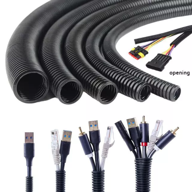 Split Loom Tubing Wire Conduit, Black Corrugated Wire Tube Cable Protection Pipe