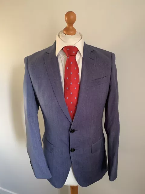 Mens HUGO BOSS "HUGE/GENIUS" 3 PIECE WOOL SUIT In AIRFORCE BLUE 34R *IMMACULATE* 2