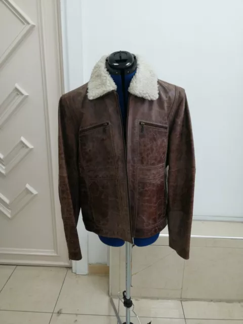 Men Classic Real Buffalo Leather Jacket Gents Casual Brown Outfit Size Medium UK