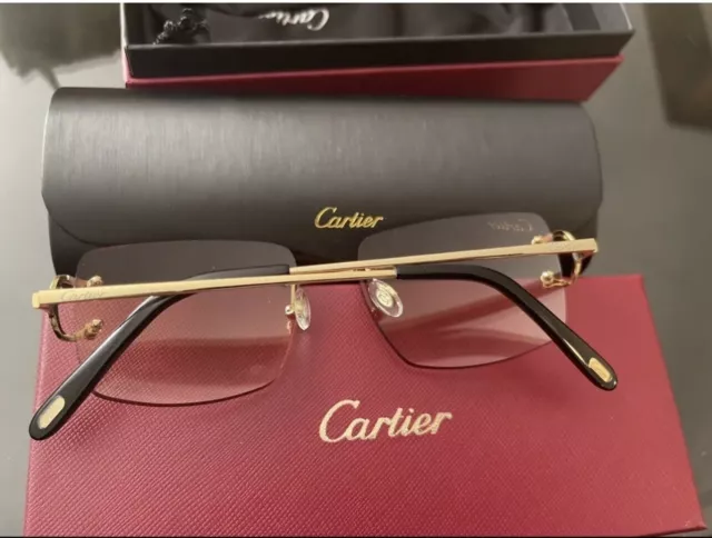 FASHION Mens Cartier Big C Sunglasses Gold Brown Lens Square Rimless Outdoors