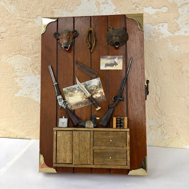 Wall Mounted Wooden Hide A Key Holder Cabinet Box Hunters House 6 Hooks