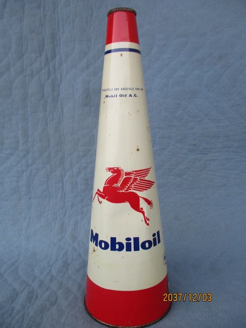 Blechdose Öl 50er Jahre Mobiloil Mobil Oil A.G.  1Liter ungeöffnet Pegasus Logo 3
