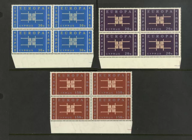 M8206 Cyprus 1963 SG234/6 - 1963 Europa in bottom marginal blocks of 4.