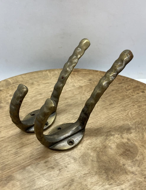 Lot Of 2 Coat Hooks House Clothes Tree Bath Robe Brass Vintage Cast Iron