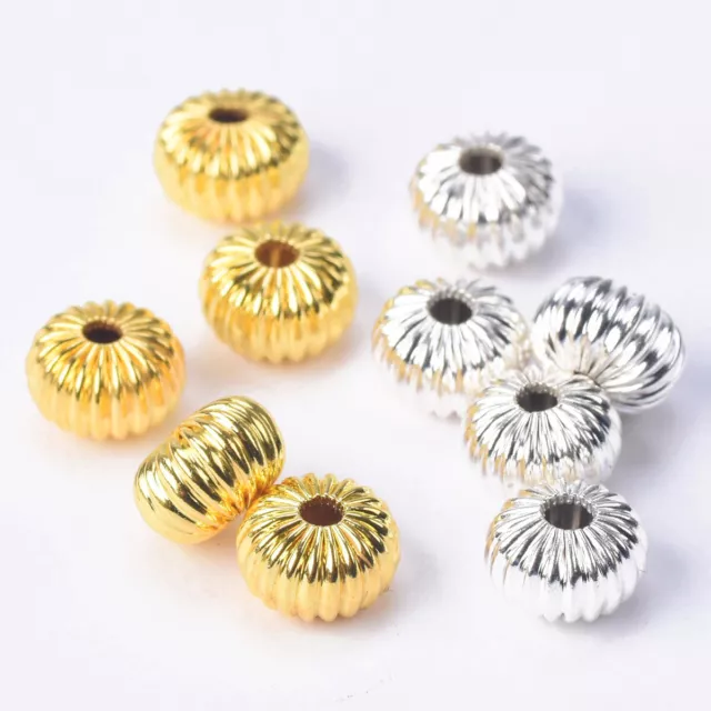 8mm 10mm Round Plated Plicated Brass Metal Loose Beads for Jewelry Making