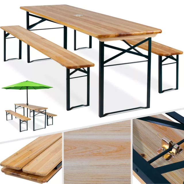 CASARIA® Ensemble de table pliable et 2x bancs avec dossiers amovibles bois  8 personnes salon