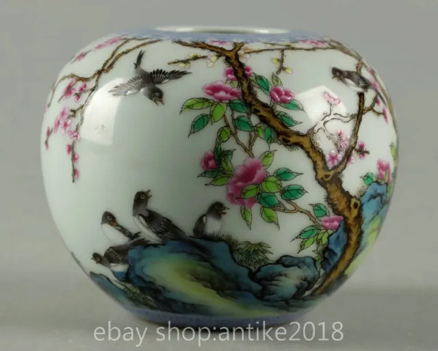 3.6 " Qianlong Marked China Famile Rose Porcelain Dynasty Flower Bird Crock Pot